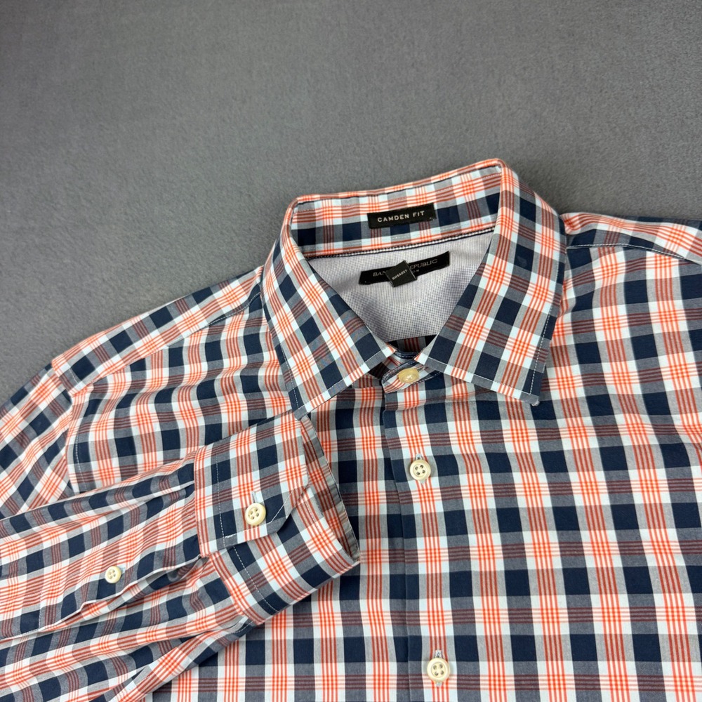 Banana Republic Shirt Men's L Orange Blue Camden Fit Plaid Button Up Non-Iron